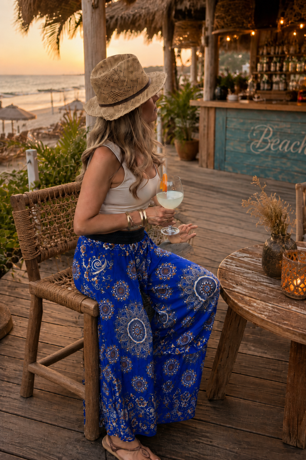 Megaflared Navy Flowers Pants